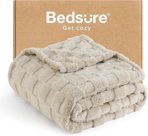 Bedsure GentleSoft Throw Blanket - Cozy Checkered Fleece for Couch & Bedroom Decor | Beige, 50x60 Inches