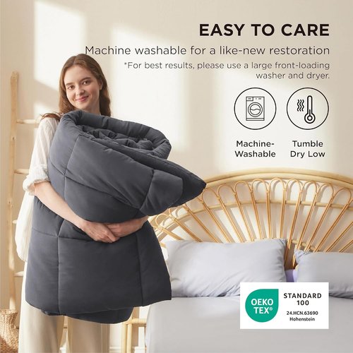 Bedsure Comforter Duvet Insert - All-Season Quilted Queen Size Down Alternative Blanket, Dark Grey 88 x 88 Inches