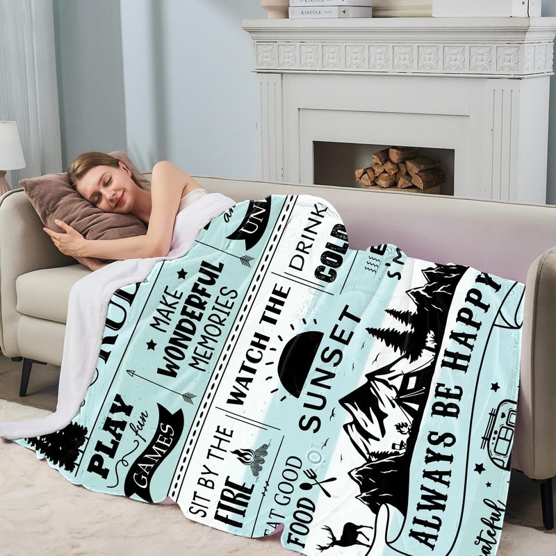 BUUGVIIL Camping Gifts for Women/Men, Camping Rules Blanket, Camp Stuff, Camp Essentials, Camper Decor for Outdoors, RV Owners Travel 60"x50"