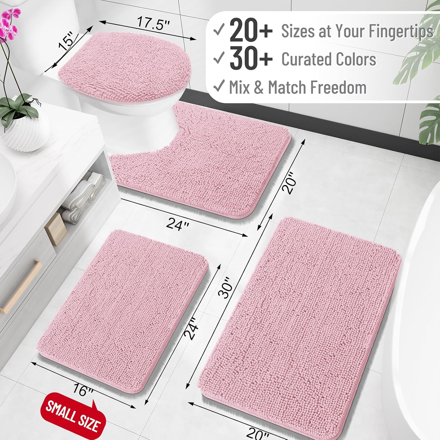 OLANLY Bath Rugs - Extra Soft Chenille, Quick-Dry & Machine Washable - 34x21 Dusty Rose
