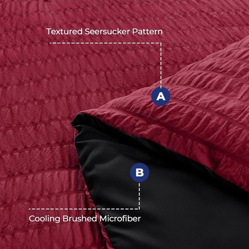 HYMOKEGE Twin XL Comforter Set - 5-Piece Red & Black Seersucker Luxury Bedding | All-Season Bed in a Bag