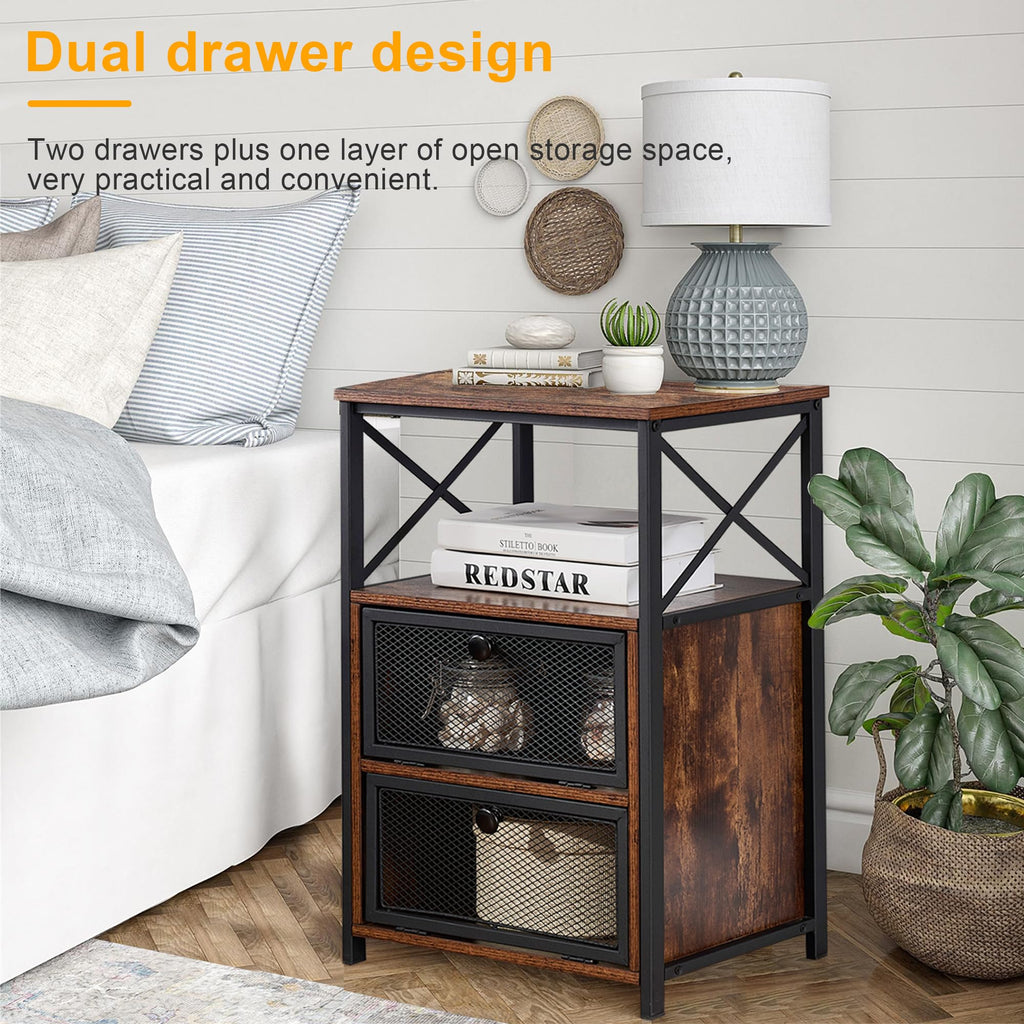 VECELO Nightstand Set of 2, End Table with Flip Drawer, Modern Night Stand for Bedroom,Living Room, Office, Easy Assembly, Walnut Brown