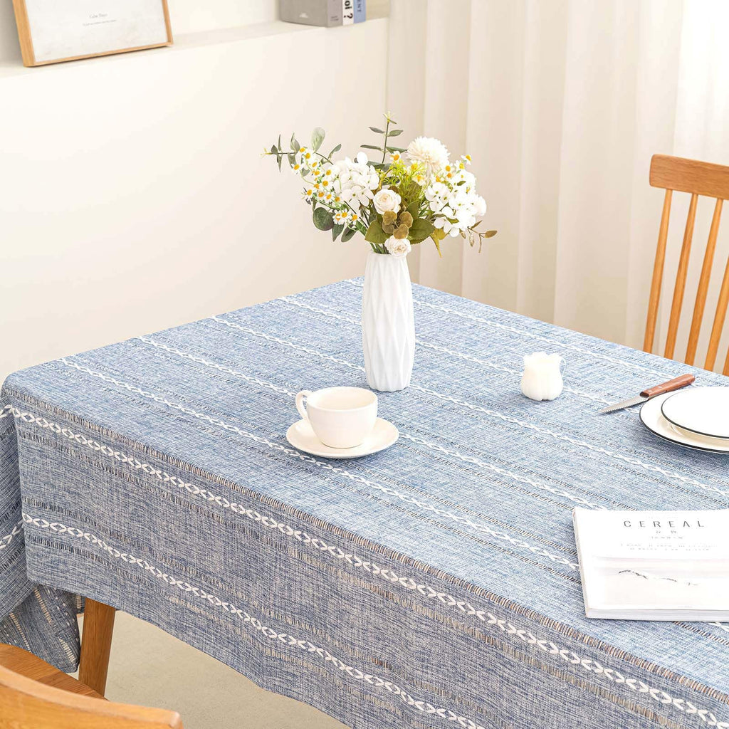 SIELUNO Rectangle Table Cloth Rustic Farmhouse Tablecloth Heavy Duty Cotton Linen Waterproof Wrinkle Free Table Cloths for Kitchen and Dining Room-Hollow Blue-Rectangle, 54"x86", 6-8 Seats