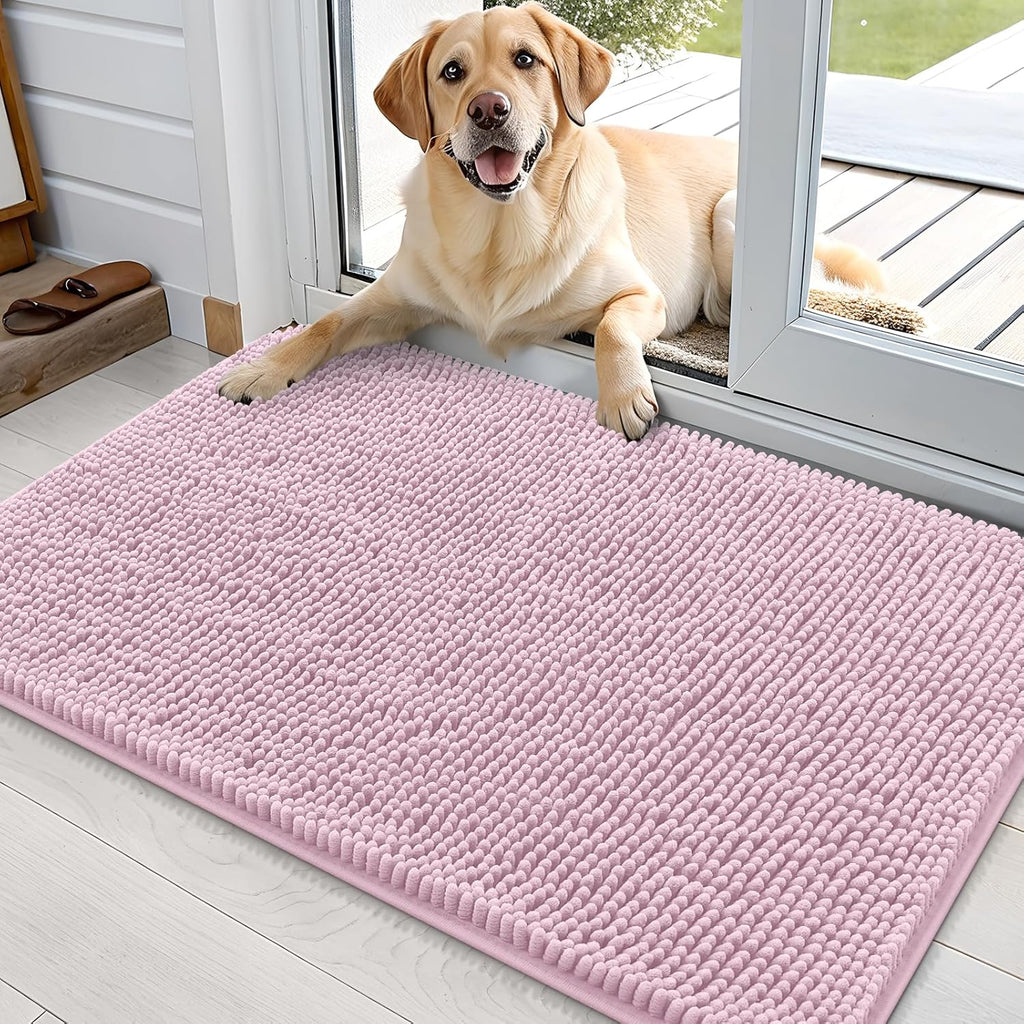 OLANLY Dog Door Mat - Absorbent Non-Slip Mud Mat for Indoor Use | 35x24, Quick Dry Chenille in Dusty Rose