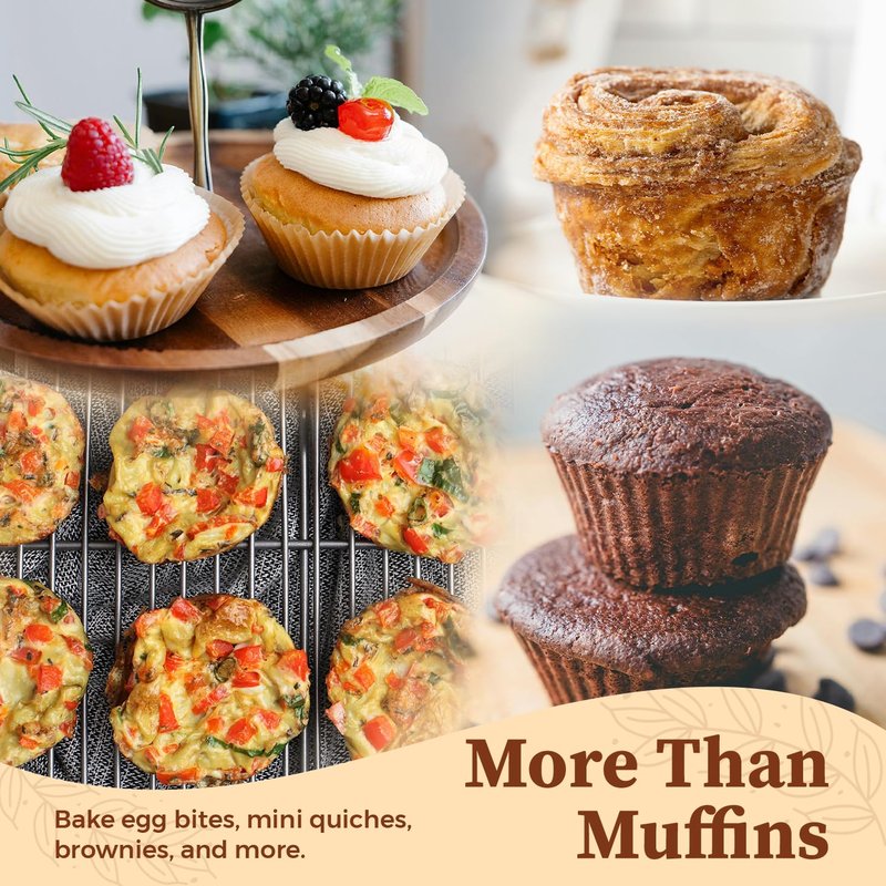 CARTMAN 2 Pack Muffin Pans with 200 Cupcake Liners, Nonstick 12-Cup Muffin Tins, Carbon Steel Cupcake Pans for Baking Muffins, Egg Bites, Brownies & More