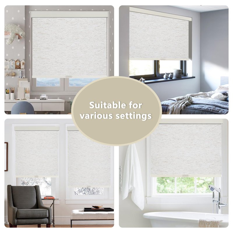 SUNOFF Cordless Blackout Roller Shades Blinds for Windows Free-Stop,Pull Down Room Darkening with Valance,Thermal Insulated Woven Fabric Window Door Blinds for Home,Office,Linen 34" W x 72" H