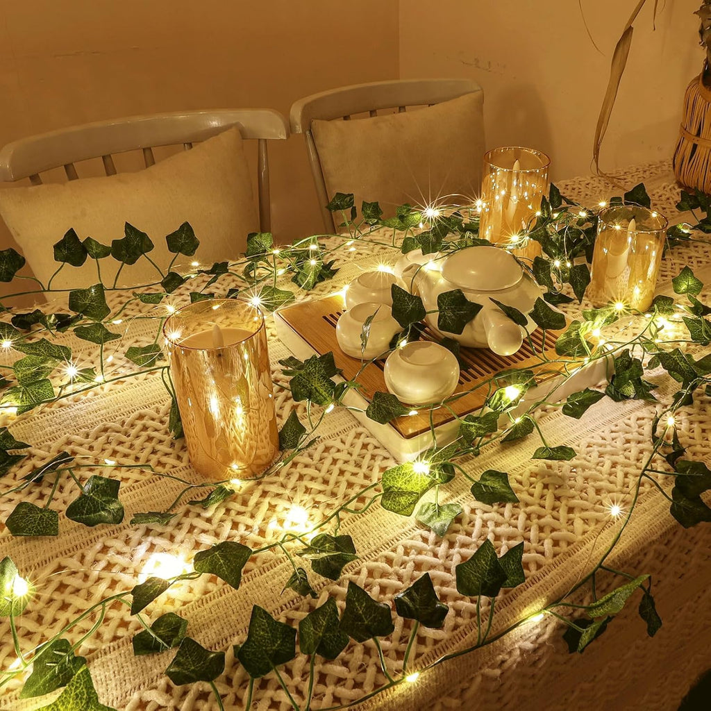 Skiennix Fairy Lights Vine - 2 Pack 40 LEDs Green Ivy String Lights | Battery Operated Decorative Garland for Bedroom & Dorm Wall Decor
