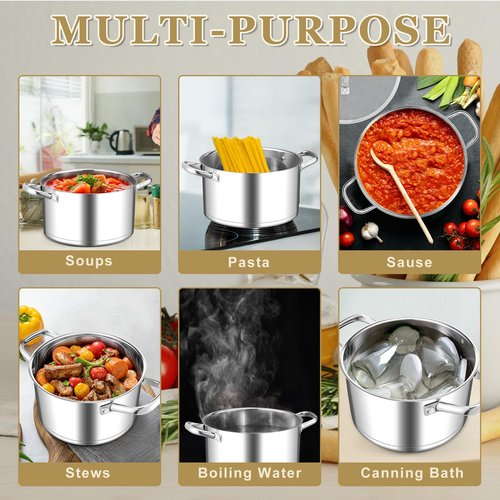 Leonyo Small Stock Pot, 4 Quart StockPot with Visible Lid for Soup Pasta Vegetable, 18/10 Stainless Steel Cooking Pasta Soup Pot for Induction Ceramic Gas Stoves, Tri-Ply Bottom & Dishwasher Safe