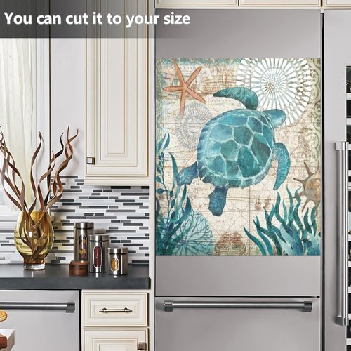 Sea Turtle Dishwasher Magnet Cover Decoration,Summer Theme Dishwasher Magnetic Cover 23” x 26”,Turtle Refrigerator Magnet Sticker