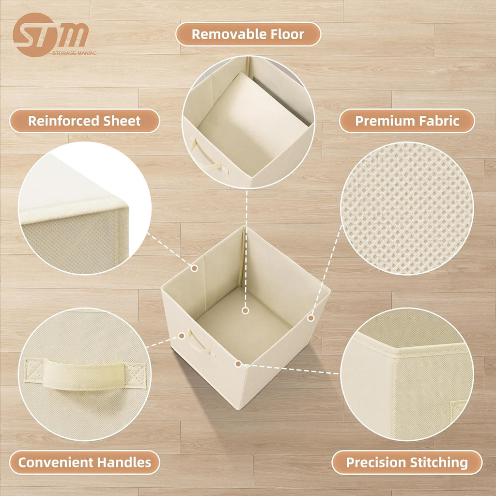 Storage Maniac Storage Cubes - 13-Inch Collapsible Fabric Bins with Handles | 10-Pack Beige for Easy Organization
