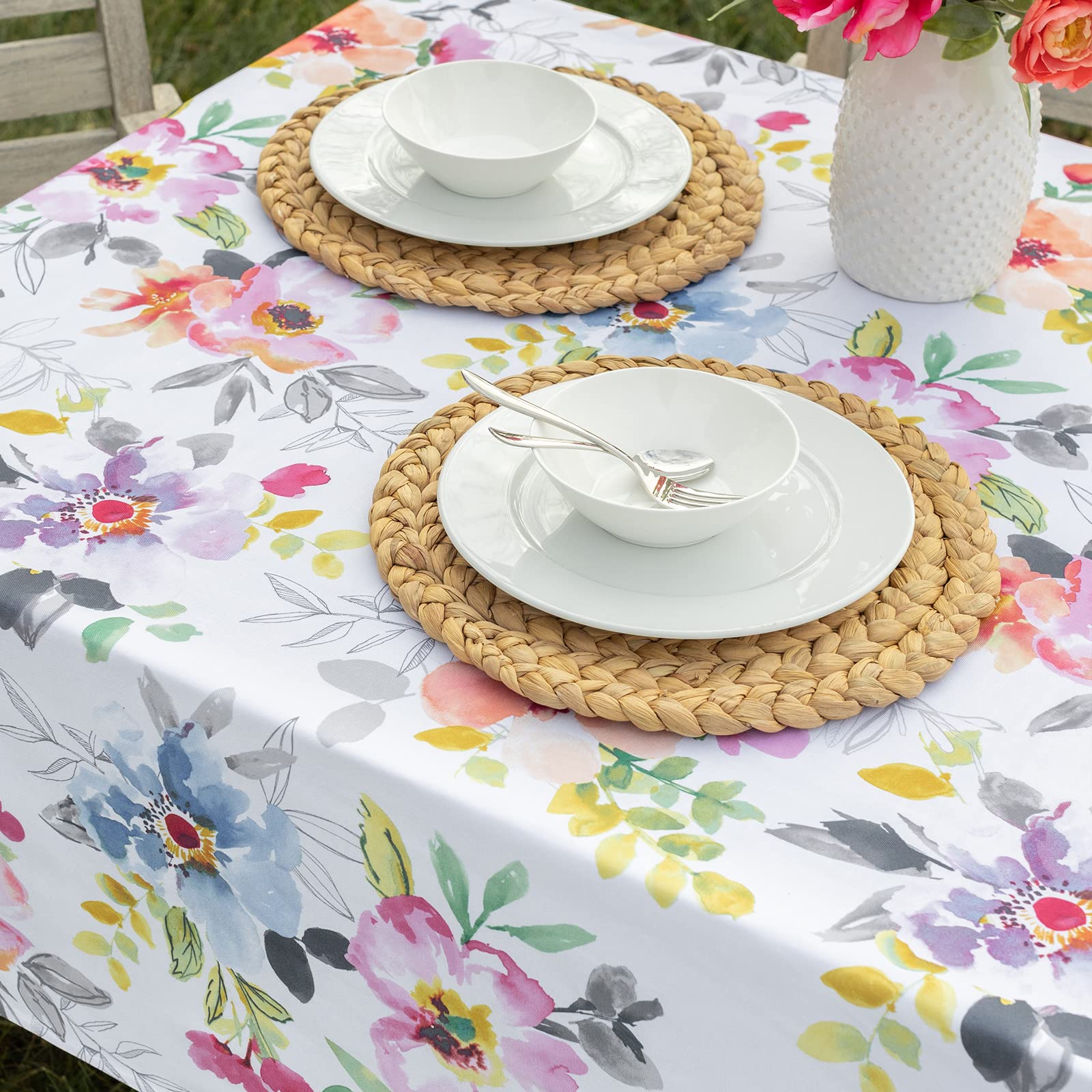 Benson Mills Spillproof Spring/Summer Durable Heavyweight Fabric Indoor Outdoor Tablecloth, Washable Table Cloth for Rectangle Tables, Picnic/Patio Table Covers (60" x 104" Rectangular, Harper)