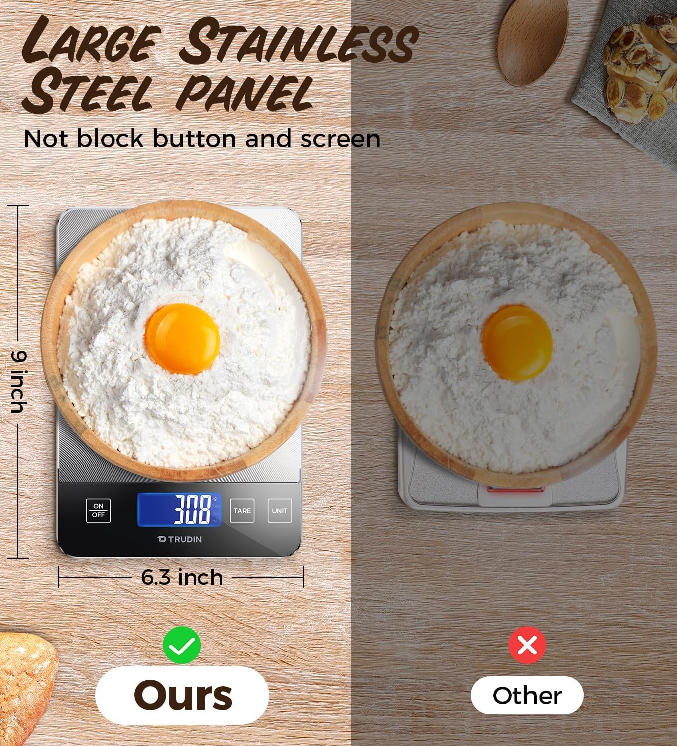 Skiennix 33lb Food Scale - NASA-Grade Digital Kitchen Scale with Waterproof Glass & Steel Platform