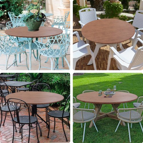 misaya Round Fitted Tablecloth with Elastic Edge, 100% Waterproof Oil Proof Plastic Table Cover, Vinyl Flannel Backed Tablecloth Fits 57"-66" Round Tables for Dinner, Outdoor, Picnic, Oak Wooden Grain