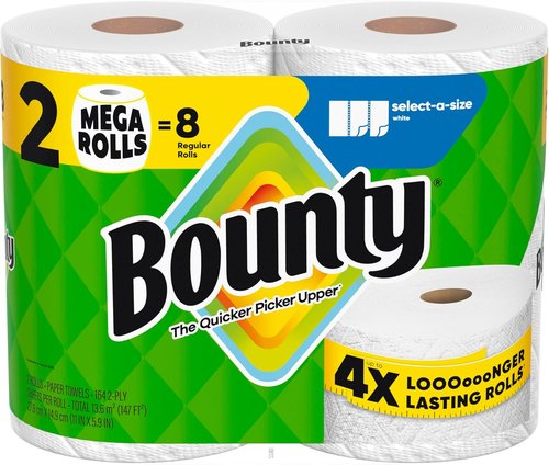 Bounty Select-A-Size Paper Towels - White, 2 Mega Rolls for Ultimate Absorbency | 8 Regular Rolls Equivalent