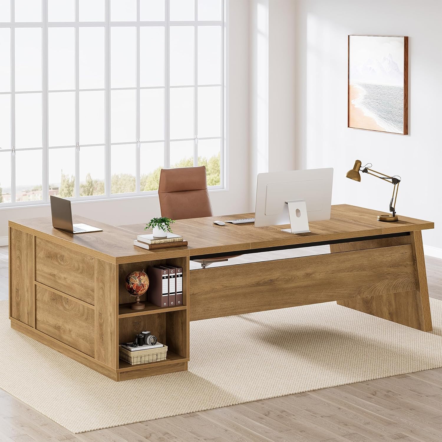 Tribesigns L Shaped Desk - Modern Executive Office Furniture with Drawers & File Cabinet | 78" Brown
