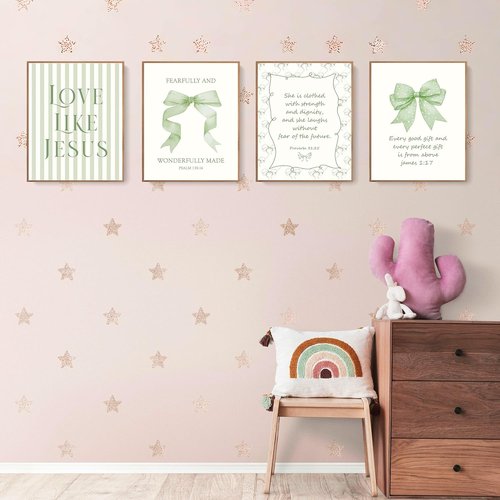 LARTSFRO Coquette Sage Green Bow Wall Art Decor - Inspirational Bible Verses | Set of 4 Unframed 8x10 Inch Prints