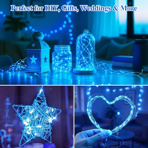 Lakumu Fairy Lights - 6-Pack Battery Operated 7FT 20 LED Waterproof Silver Wire for DIY Decor | Blue