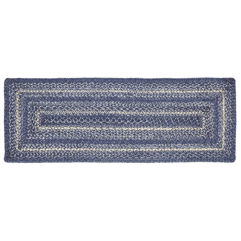 VHC Brands Farmhouse Great Falls Blue Table Runner, Blue White, Jute Blend, Rectangle, 13x36 Inches