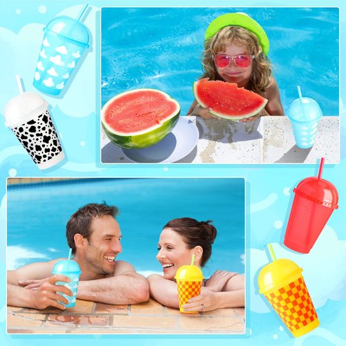 Funnymoom 24 Pcs Cartoon Cups 16 Oz Reusable Cartoon Tale Cups with Straws and Lids Cow Blue White Clouds Plastic Drinks Supplies for Baby Shower Decorations Birthday Party Favor