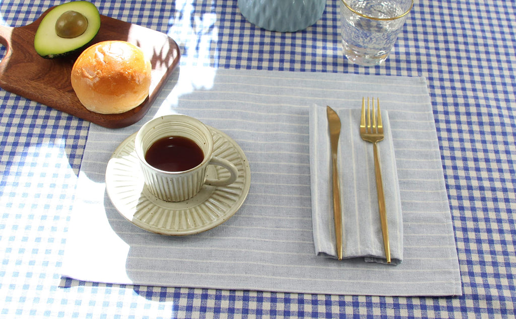 INFEI White Striped Linen Cotton Dinner Cloth Napkins - Set of 12 (40 x 30 cm) - for Events & Home Use (Sky Blue)