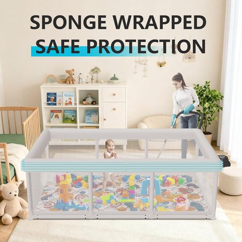 Baby Playpen - 74"x50" Large Indoor & Outdoor Play Yard for Toddlers | Zipper Gates & Breathable Mesh