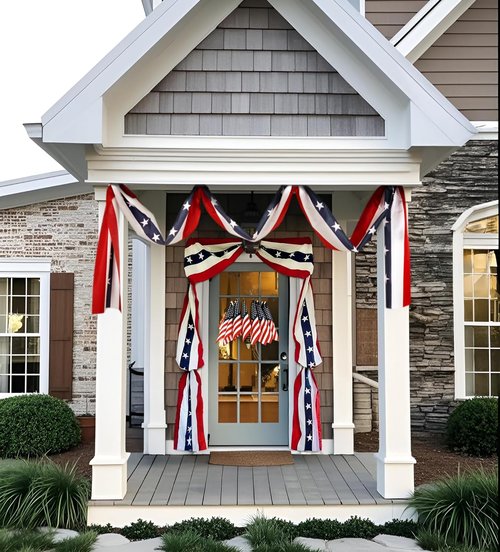 MCJC Patriotic Door Decorations - American Flag Bunting & Star Garland for 4th of July Festivities