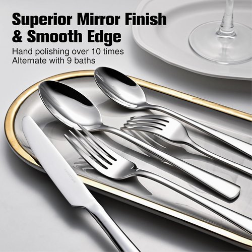 KINGSTONE 40-Piece Silverware Set for 8 | Forged 18/10 Stainless Steel Flatware, Dishwasher Safe