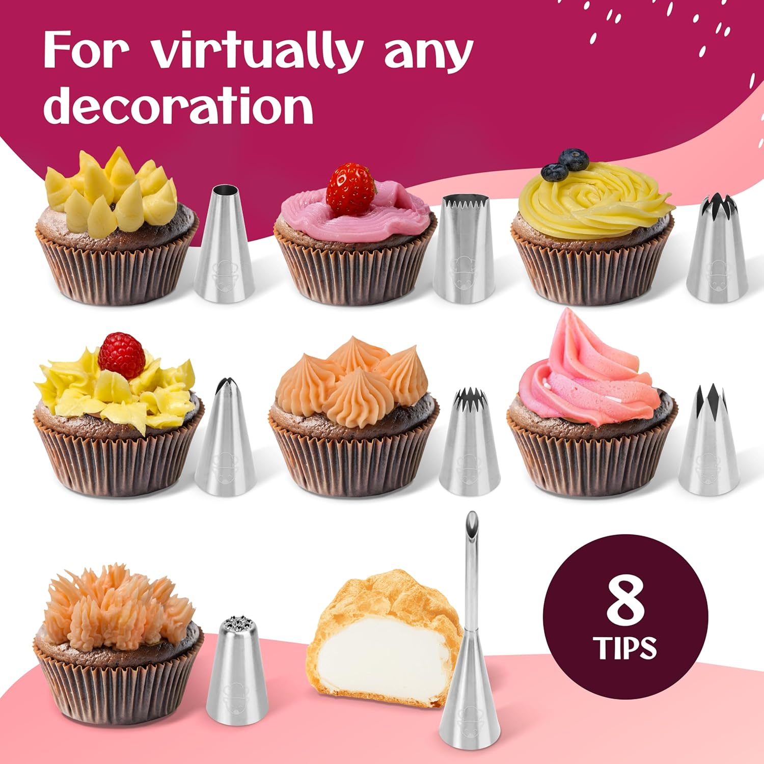 Premium Reusable Piping Bags Set | Cotton Pastry Bag 16" with 8 Large Icing Tips - Dishwasher Safe