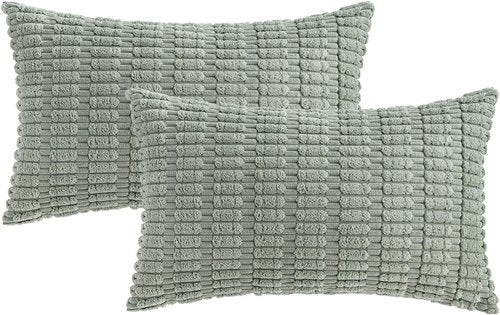 MIULEE Decorative Lumbar Throw Pillow Covers - Soft Boho Striped Design | 20x12 Inch Greyish Green