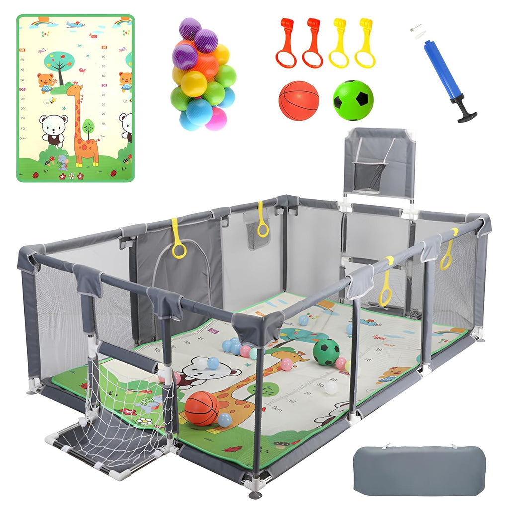 Upgraded Playpen by [Brand Name] - Thick Foldable Mat, Balls, Rings, Storage Bag & Sports Accessories | BPA-Free & Safe