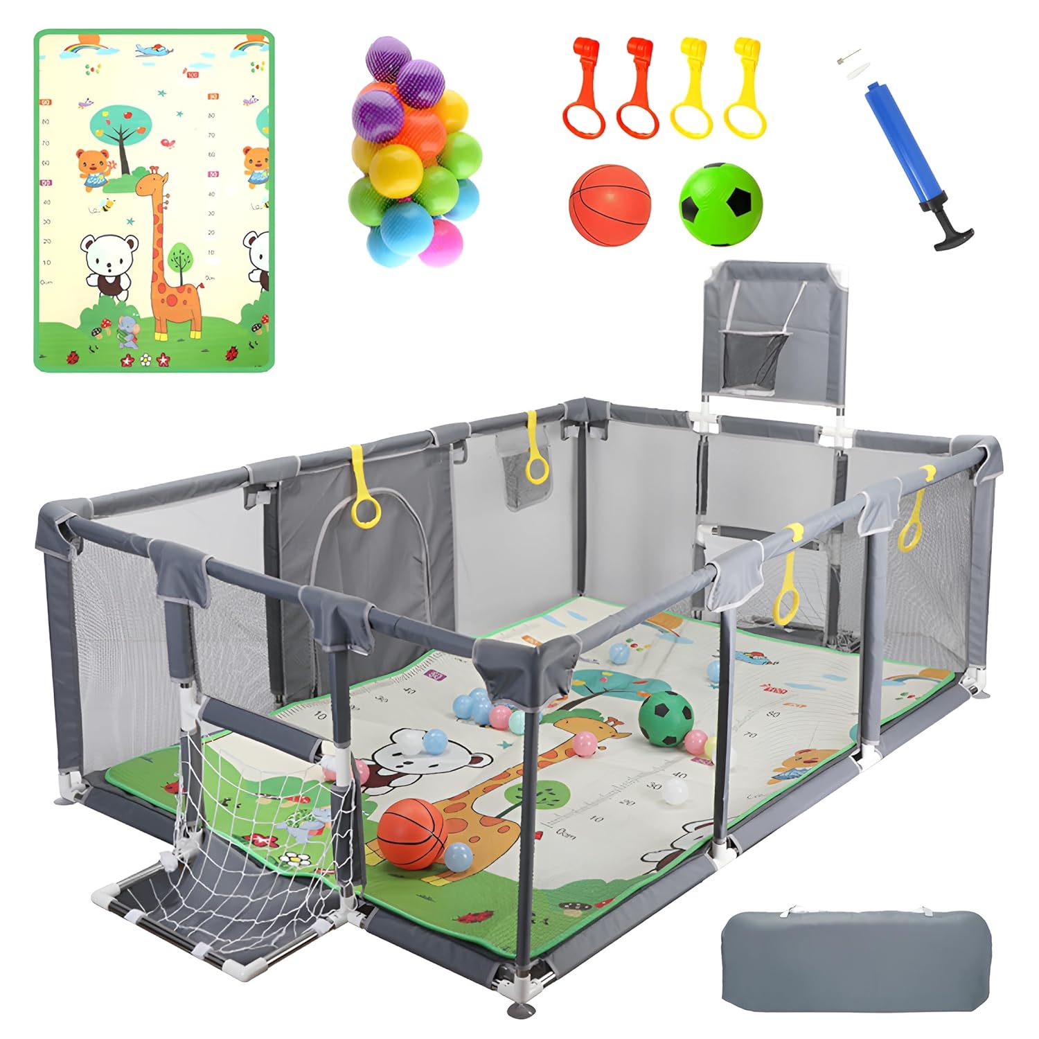 Upgraded Playpen by [Brand Name] - Thick Foldable Mat, Balls, Rings, Storage Bag & Sports Accessories | BPA-Free & Safe