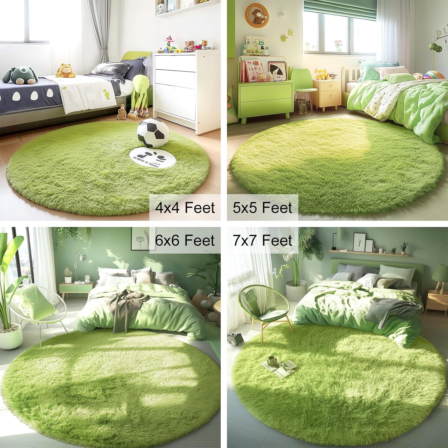 OLANLY Round Grass Green Area Rug - Soft, Fluffy, Machine Washable 7 ft Circle Carpet for Bedroom & Living Room