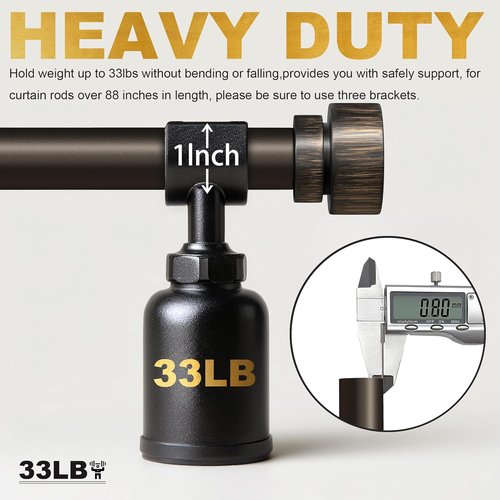 Lootkell Antique Brown Bronze Curtain Rods - Adjustable 66 to 120 Inches | Heavy Duty 1" Diameter with Decorative Finials