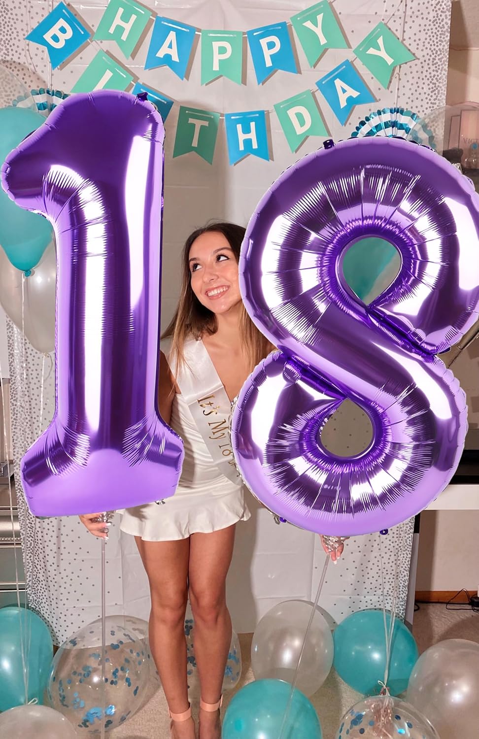 Numbers Balloons - 40 Inch Purple Foil Balloons for 16th Birthday & Wedding Celebrations