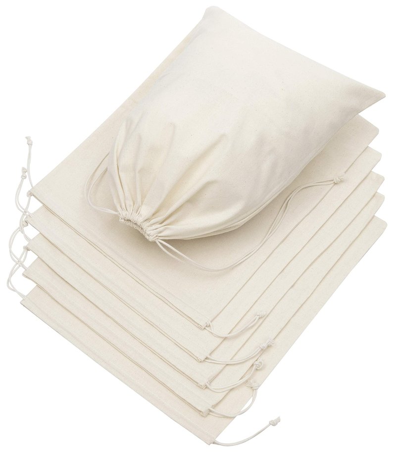 DR 100% Cotton Muslin Drawstring Bags (12x16 Inch - 6-Pack) Large Beige Fabric Cotton Shoe Bag and Storage Pouches for Shoes Storage Pantry Gifts Laundry Travel