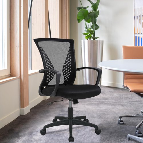 FDW Home Office Chair - Ergonomic Mid Back Swivel Desk Chair with Lumbar Support | Adjustable Mesh Armrest (Black)