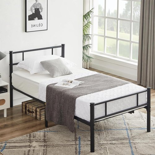 VECELO Twin Platform Bed Frame with Headboard and Footboard, 12'' Under-Bed Storage & Strong Metal Slats Support, No Box Spring Needed