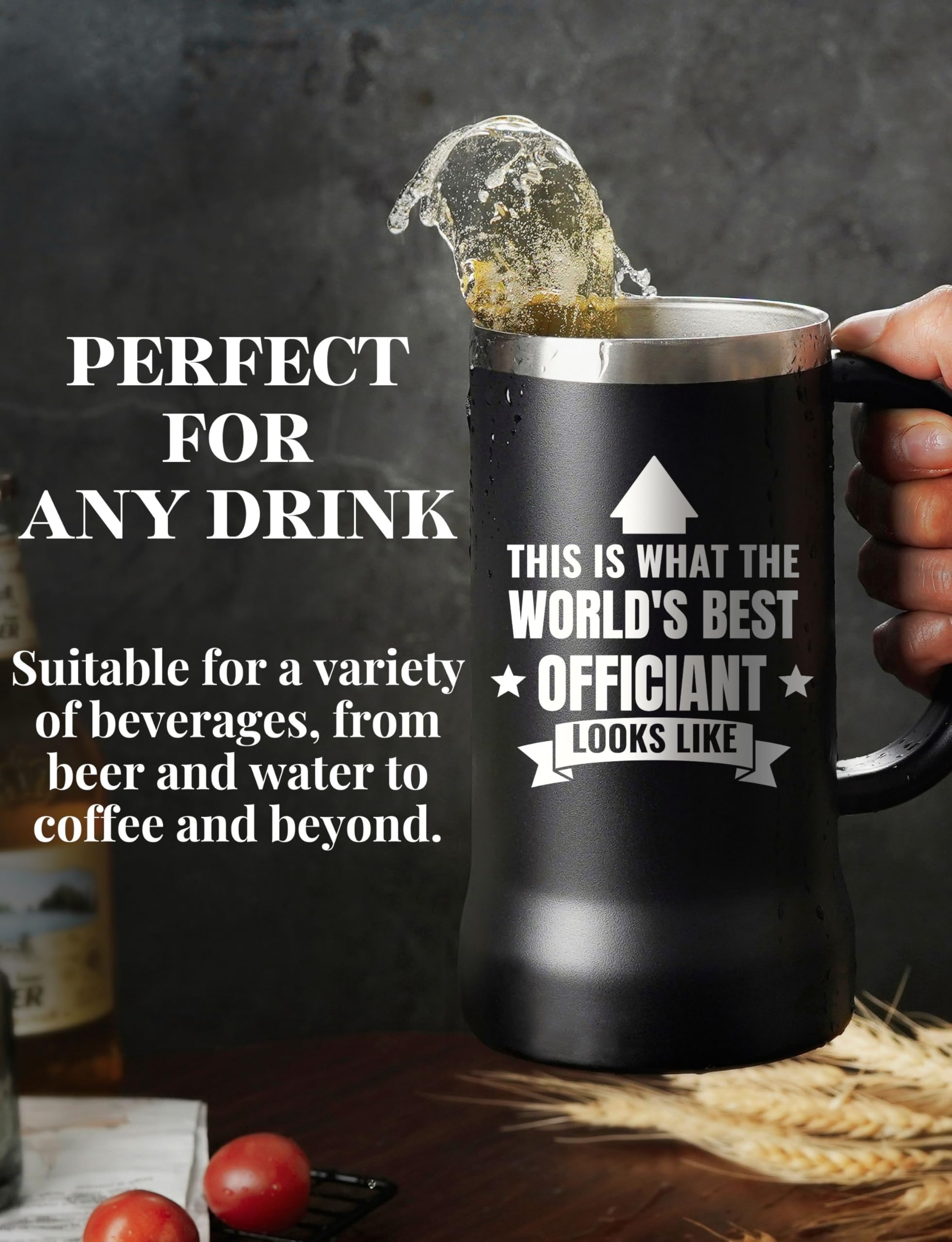 Onebttl Officiant Gifts from Bride and Groom, Stainless Steel Beer Stein Tumbler, 24oz Beer Mug with Lid for Wedding - World's Best Officiant