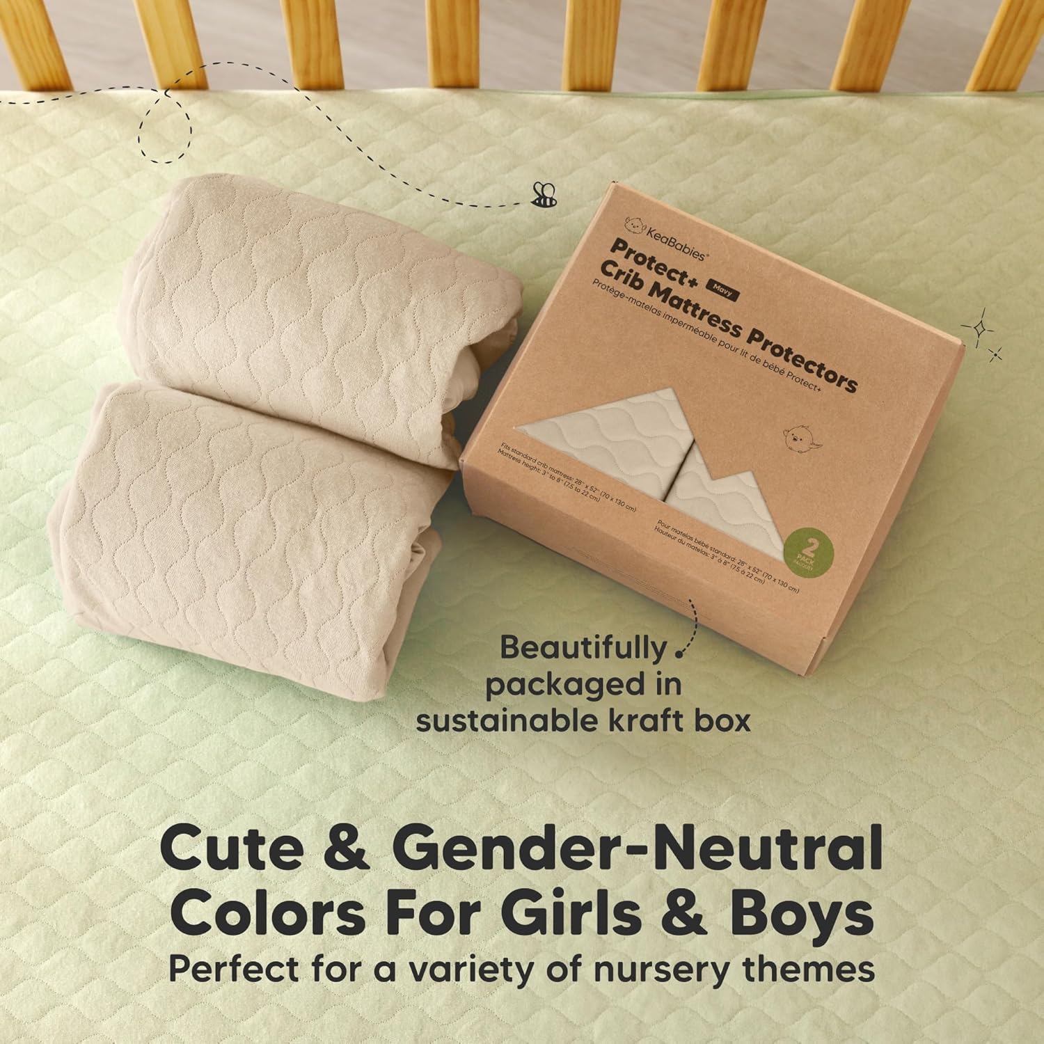 Skiennix Waterproof Crib Mattress Protector Cover - Soft Quilted Cotton, 52" x 28", Machine Washable, Easy Fit
