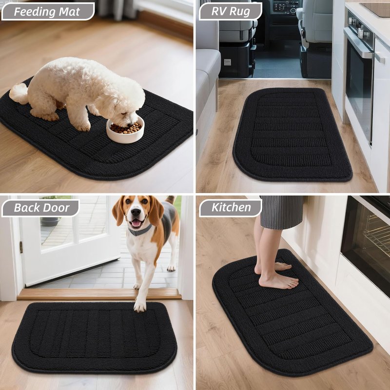 BEQHAUSE 24x36 Inch Kitchen Rug Mat Durable Kitchen Rugs Non-Slip Washable Absorbent Kitchen Mats for Floor Dirt-Resistant Semicircular Kitchen Mat (Black)