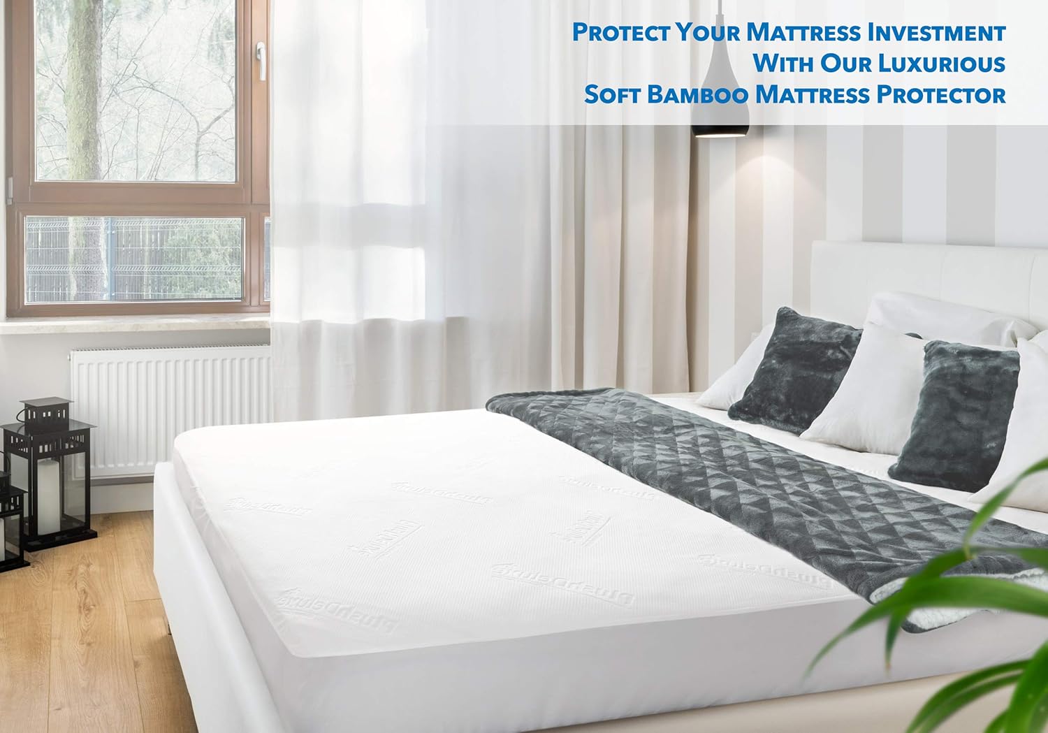 PlushDeluxe Premium Bamboo Mattress Protector - Waterproof, Ultra Soft & Breathable Twin XL Cover - White