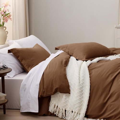 Bedsure Brown Duvet Cover Set - Extra Soft Cotton-Like Polyester, Full Size 3 Pieces, 80x90 Inches with Zipper Closure & 2 Pillow Shams