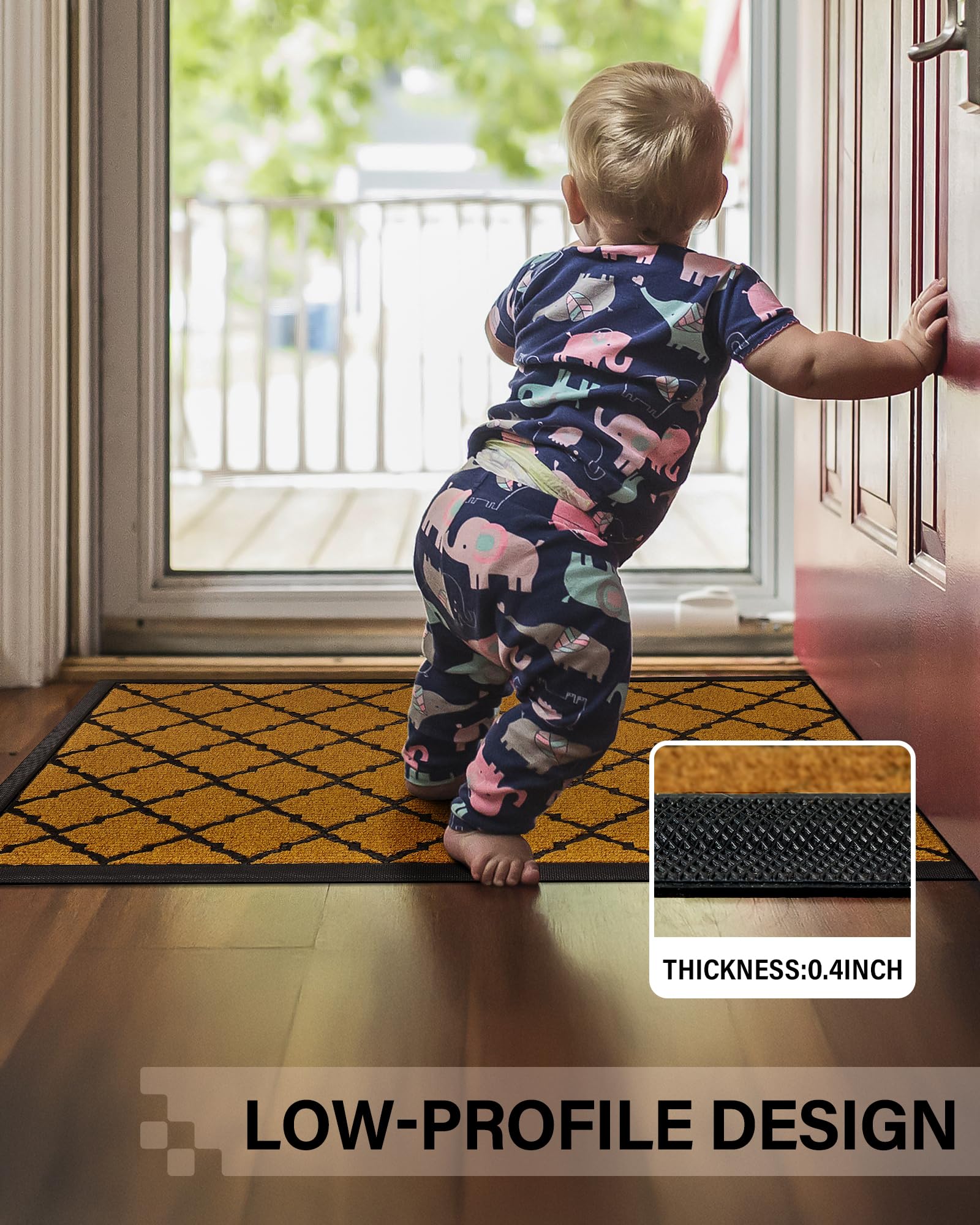 Front Door Mat for Outdoor Entrance: All Weather Durable Welcome Mat for Indoor Entryway, Patio, Garage, Porch - Thin Absorbent Dirt Trapper Doormat - Weatherproof, Easy to Clean - 36" x 24", Brown