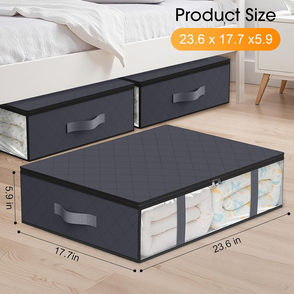StorageRight Under Bed Storage Bags - 3 Pack 40L Large Organizers with Clear Window for Blankets & Clothing