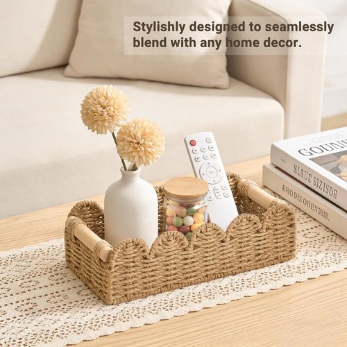 Dahey Toilet Paper Storage Basket - Woven Paper Rope with Scalloped Edge | 2 Pcs for Bathroom Organization