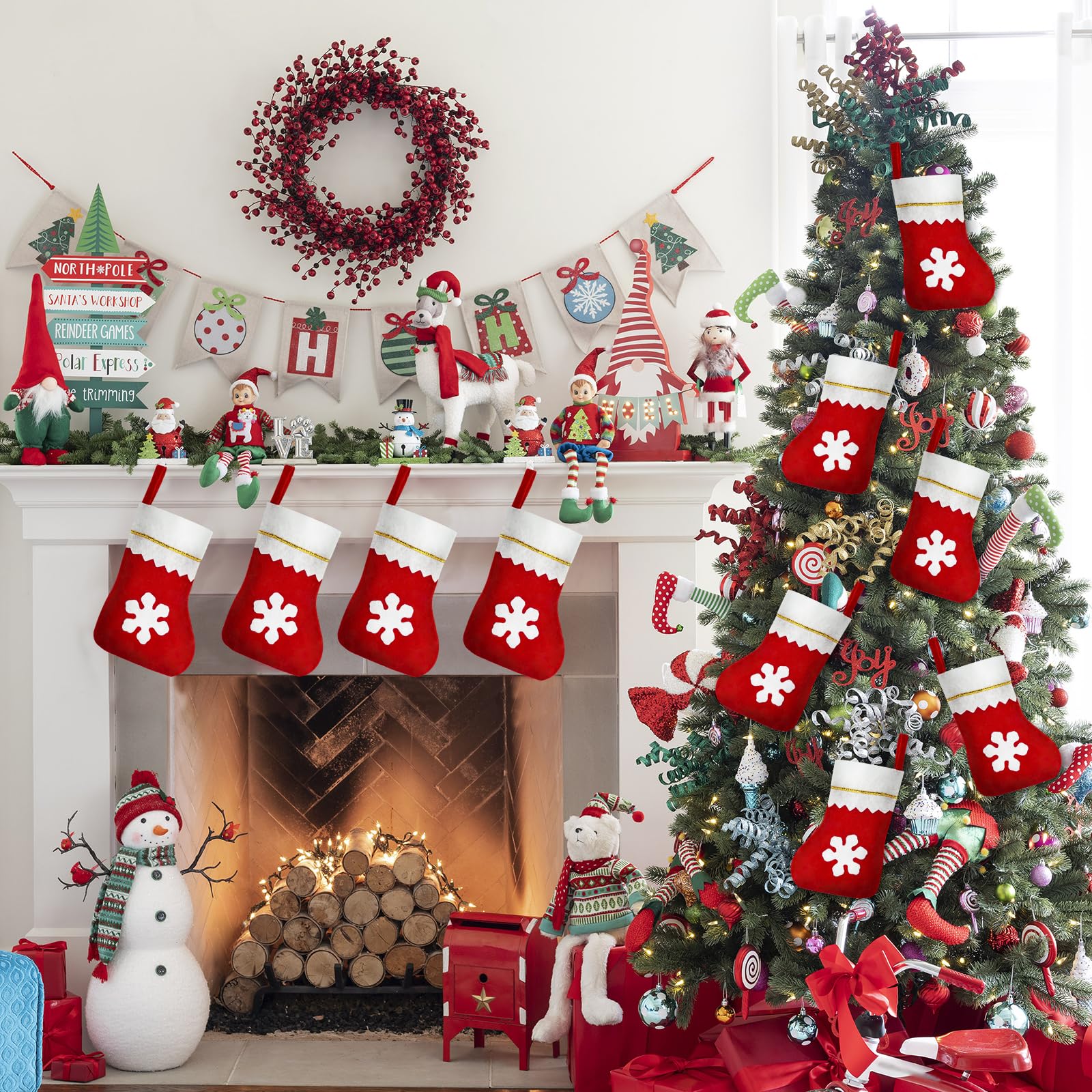 Succwoah 100 Pieces Red Felt Christmas Stockings Bulk 8 Inch Small Christmas Santa Stockings Hanging Xmas Stockings for Winter Christmas Trees Holiday Home Party Decoration(Red with White Trim)