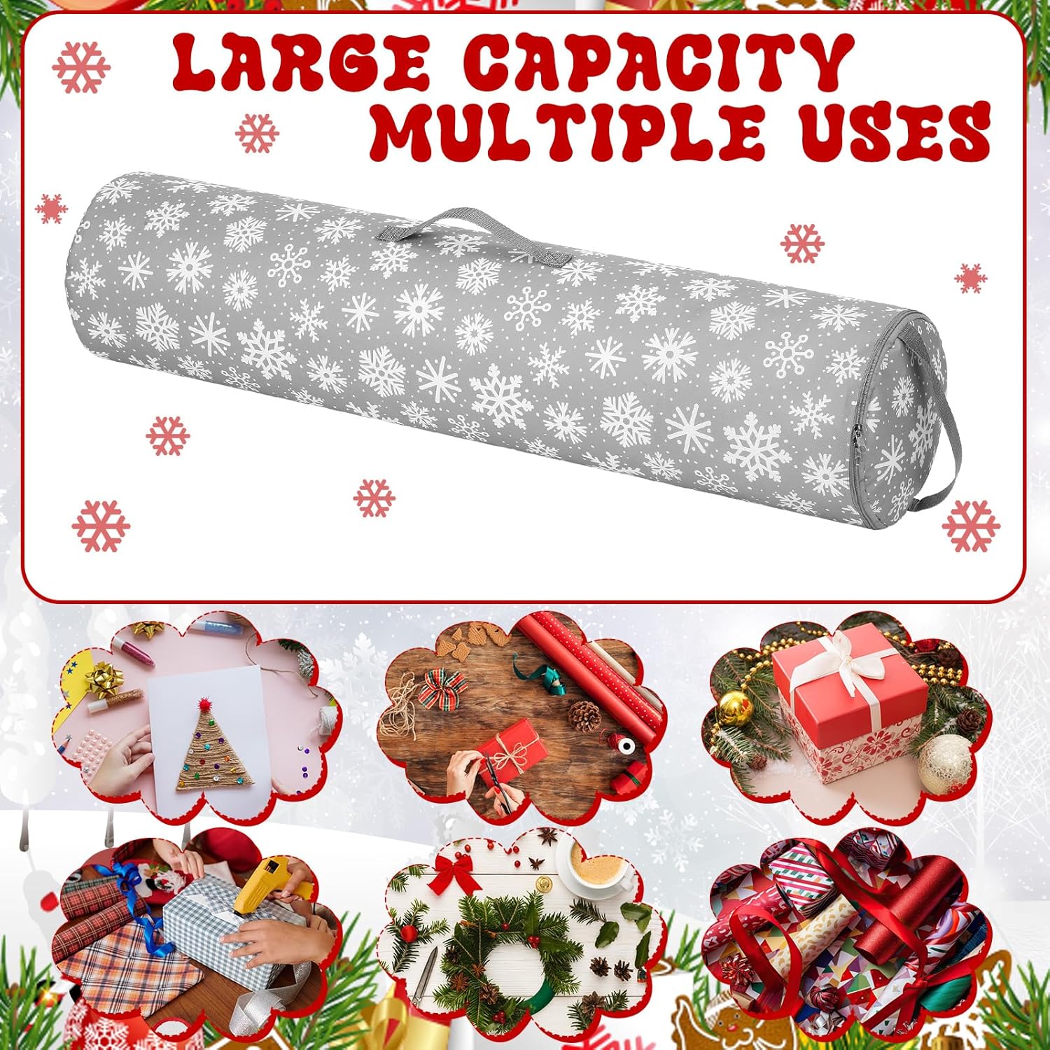 Xuniea Christmas Wrapping Paper Storage Bags - 40 Inch Snowflake Organizer for Crafts & Gifts