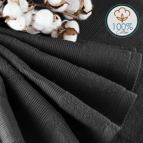 Hearth & Harbor Bath Towels - Ultra Soft 100% Ring Spun Cotton Set of 6 - Highly Absorbent Black Luxury Towels