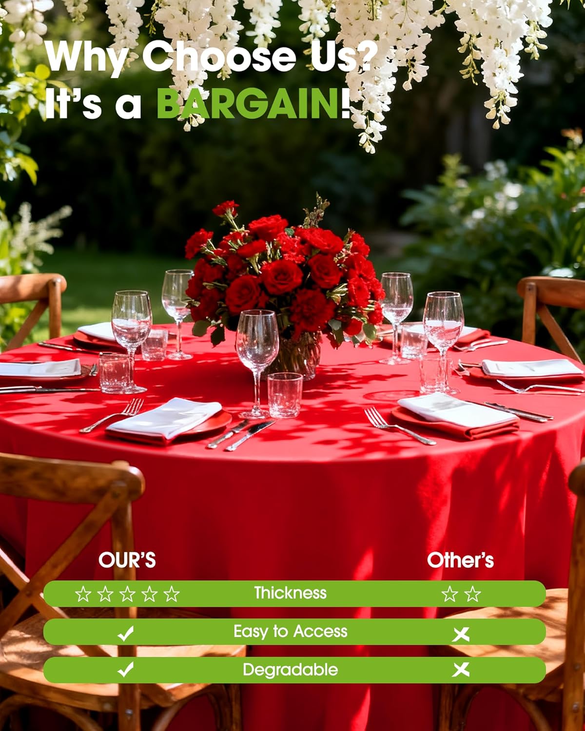 Pureegg Round Plastic Table Cloths - 84'' Leakproof & Sturdy | 8 Pack for Valentine's Day & Holidays