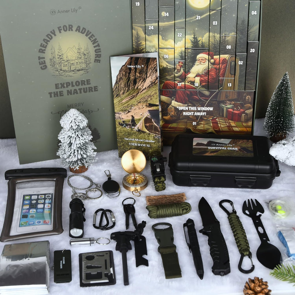 Survival Advent Calendar - 24-Day Countdown Kit for Men & Teens | Perfect Xmas Gifts for Outdoor Adventures